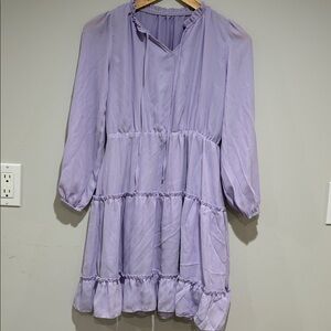 Girls Lavender Long Sleeve Ruffle Dress Size XL Purple Tiered Dress